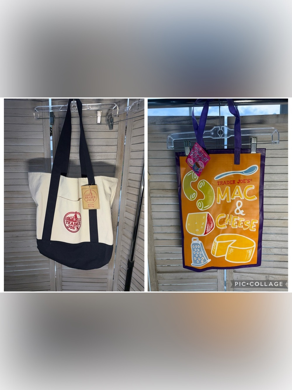NWT Trader Joe’s Tote Bags 2pc Viral Canvas & Mac and Cheese/PB&J Comfort Food